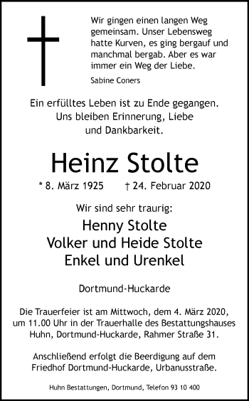 Traueranzeige von Heinz Stolte von Ruhr Nachrichten