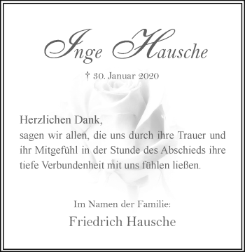 Traueranzeige von Inge Hausche von Hellweger Anzeiger