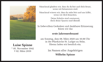 Traueranzeige von Luise Spinne von Ruhr Nachrichten