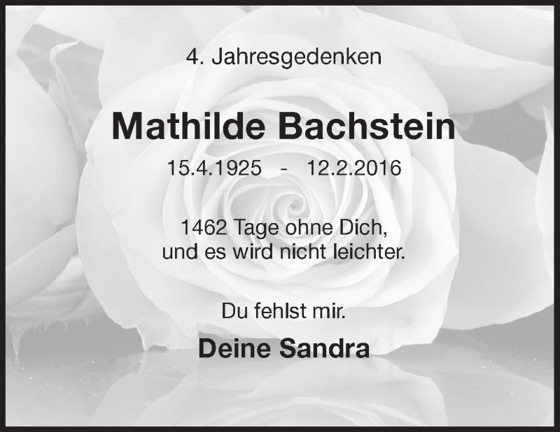  Traueranzeige für Mathilde Bachstein vom 12.02.2020 aus Ruhr Nachrichten
