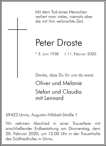 Traueranzeige von Peter Droste von Hellweger Anzeiger
