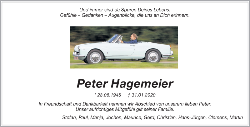  Traueranzeige für Peter Hagemeier vom 22.02.2020 aus Ruhr Nachrichten
