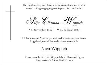 Traueranzeige von Silja Ellamaa-Wippich von Hellweger Anzeiger