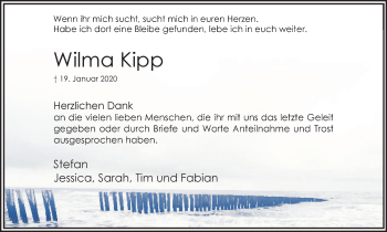 Traueranzeige von Wilma Kipp von Hellweger Anzeiger