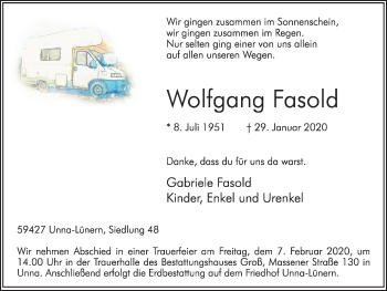 Traueranzeige von Wolfgang Fasold von Hellweger Anzeiger