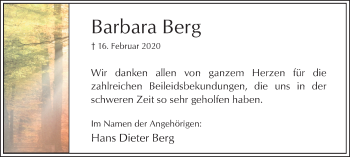 Traueranzeige von Barbara Berg von Hellweger Anzeiger