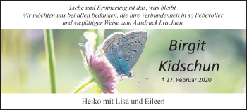 Traueranzeige von Birgit Kidschun von Hellweger Anzeiger