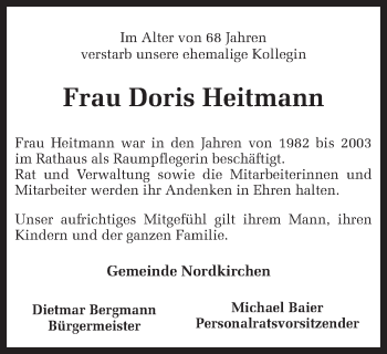 Traueranzeige von Doris Heitmann von Ruhr Nachrichten