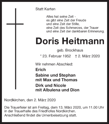 Traueranzeige von Doris Heitmann von Ruhr Nachrichten
