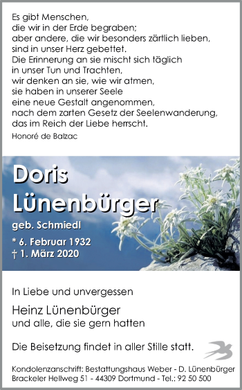 Traueranzeige von Dorriis Lünenbürrgerr von Ruhr Nachrichten