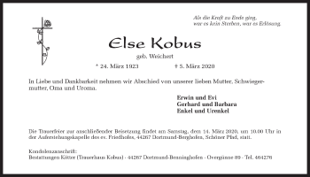Traueranzeige von Else Kobus von Ruhr Nachrichten
