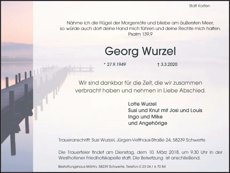  Traueranzeige für Georg Wurzel vom 05.03.2020 aus Ruhr Nachrichten
