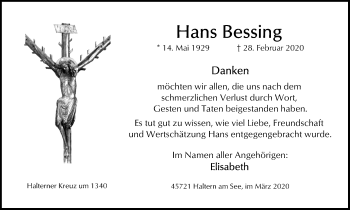 Traueranzeige von Hans Bessing von Ruhr Nachrichten und Halterner Zeitung