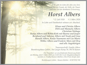 Traueranzeige von Horst Albers von Hellweger Anzeiger