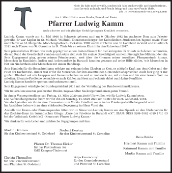 Traueranzeige von Ludwig Kamm von Ruhr Nachrichten