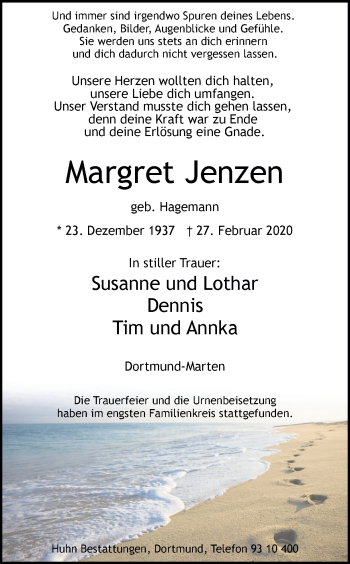 Traueranzeige von Margret Jenzen von Ruhr Nachrichten