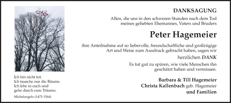  Traueranzeige für Peter Hagemeier vom 14.03.2020 aus Ruhr Nachrichten