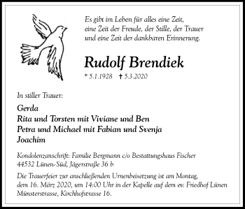 Traueranzeige von Rudolf Brendiek von Ruhr Nachrichten