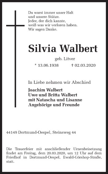 Traueranzeige von Silvia Walbert von Ruhr Nachrichten