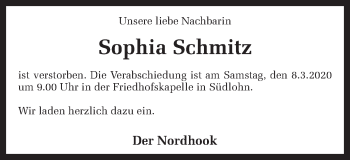 Traueranzeige von Sophia Schmitz von Münstersche Zeitung und Münsterland Zeitung
