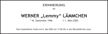 Traueranzeige von Werner Lämmchen von Ruhr Nachrichten