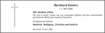 Traueranzeige von Bernhard Koners von Ruhr Nachrichten