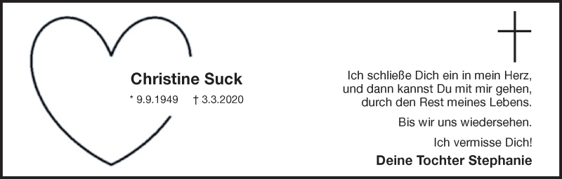  Traueranzeige für Christine Suck vom 11.04.2020 aus Ruhr Nachrichten