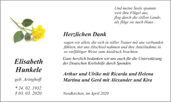 Traueranzeige von Elisabeth Hunkele von Ruhr Nachrichten