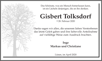 Traueranzeige von Gisbert Tolksdorf von Ruhr Nachrichten