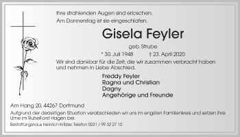 Traueranzeige von Gisela Feyler von Ruhr Nachrichten