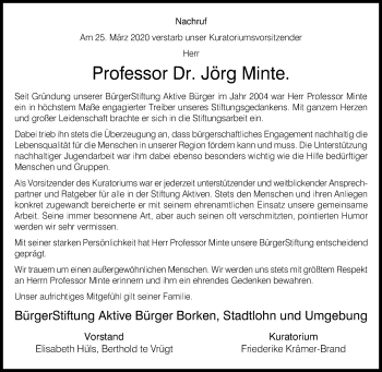 Traueranzeige von Jörg Minte von Münstersche Zeitung und Münsterland Zeitung