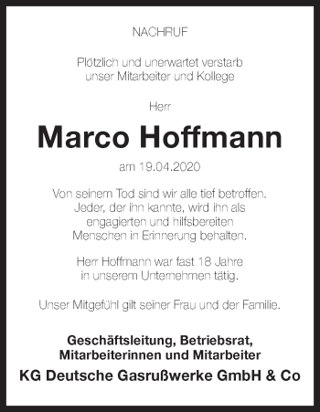 Traueranzeige von Marco Hoffmann von Ruhr Nachrichten
