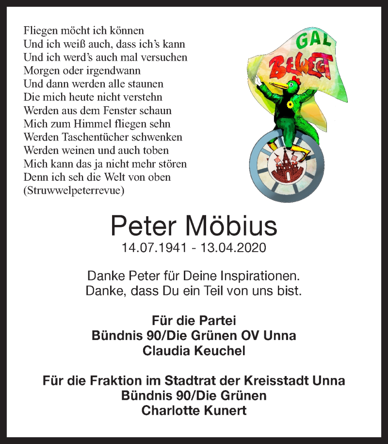  Traueranzeige für Peter Möbius vom 18.04.2020 aus Hellweger Anzeiger
