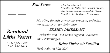 Traueranzeige von Bernhard Lütke Vestert von Münstersche Zeitung und Münsterland Zeitung