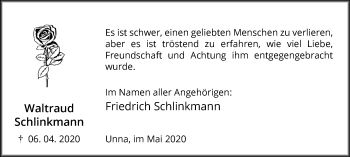Traueranzeige von Friedrich Schlinkmann von Hellweger Anzeiger