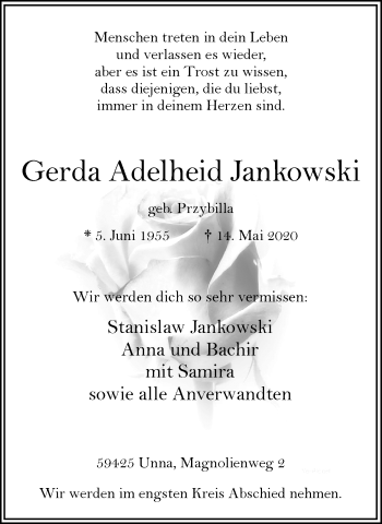 Traueranzeige von Gerda Adelheid Jankowski
