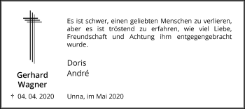 Traueranzeige von Gerhard Wagner von Hellweger Anzeiger