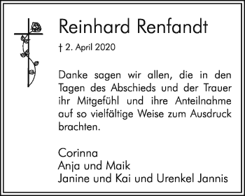 Traueranzeige von Reinhard Renfandt