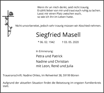 Traueranzeige von Siegfried Masell von Hellweger Anzeiger