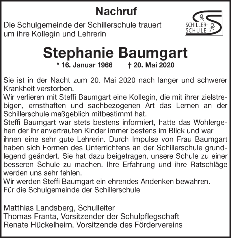  Traueranzeige für Stephanie Baumgart vom 26.05.2020 aus Hellweger Anzeiger