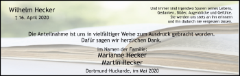 Traueranzeige von Wilhelm Hecker von Ruhr Nachrichten