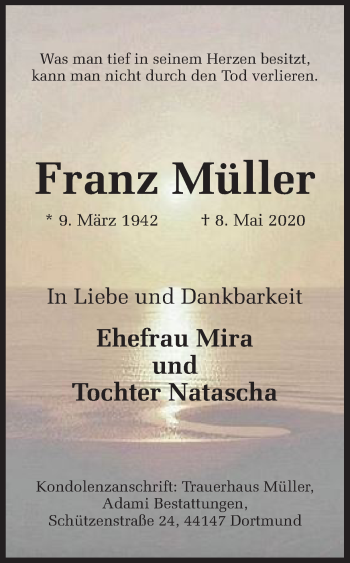 Traueranzeige von Franz Müller von Ruhr Nachrichten