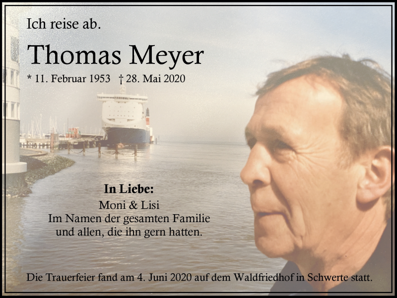  Traueranzeige für Thomas Meyer vom 05.06.2020 aus Ruhr Nachrichten