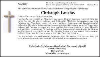 Traueranzeige von Christoph Lauche von Ruhr Nachrichten