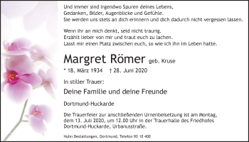Traueranzeige von Margret Römer von Ruhr Nachrichten