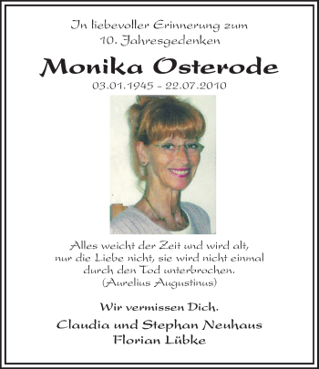 Traueranzeige von Monika Osterode von Ruhr Nachrichten