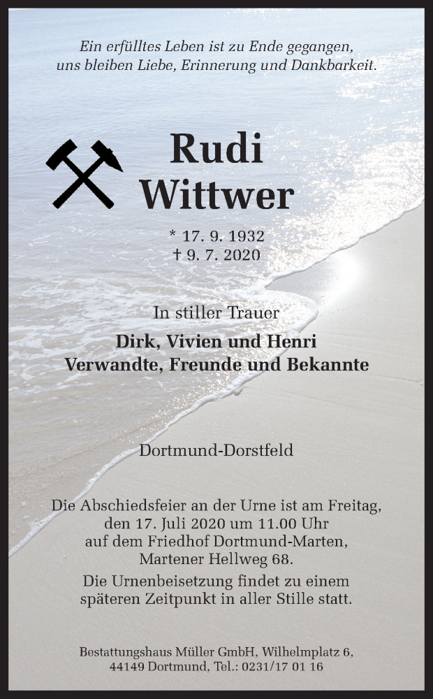  Traueranzeige für Rudi Wittwer vom 15.07.2020 aus Ruhr Nachrichten