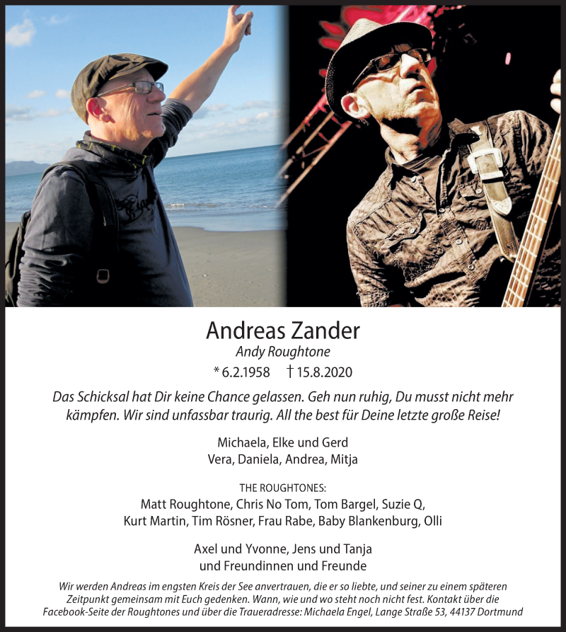  Traueranzeige für Andreas Zander vom 22.08.2020 aus Ruhr Nachrichten