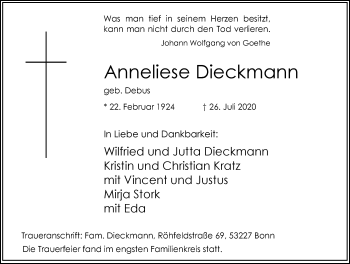 Traueranzeige von Anneliese Dieckmann von Hellweger Anzeiger