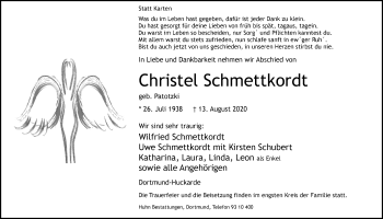 Traueranzeige von Christel Schmettkordt von Ruhr Nachrichten